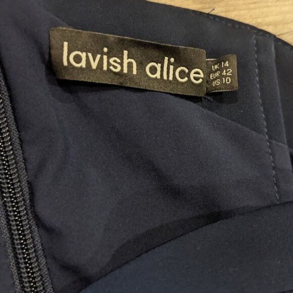 Lavish Alice * One-Shoulder Cape Midi Dress * Navy – Size 10 - Picture 5 of 7